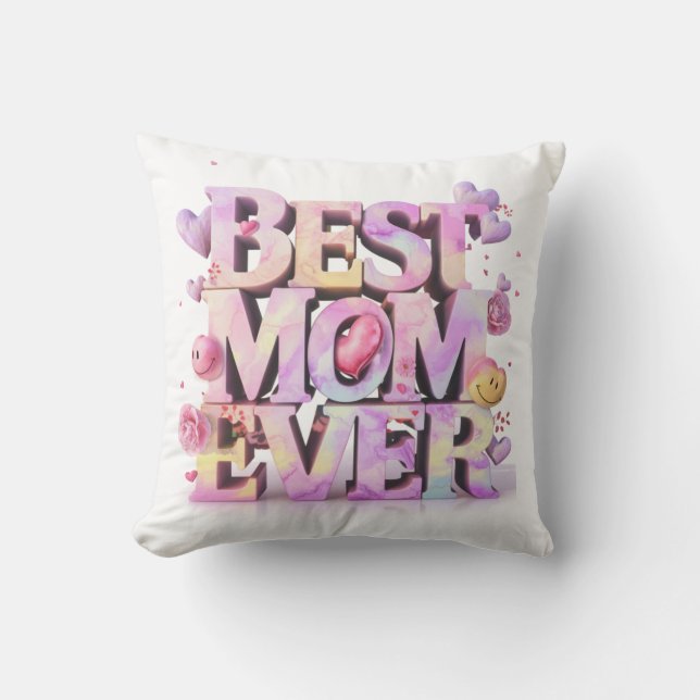 *~ AP72 Mor Day BEST MAMMA EVER Hearts-Blommigt Kudde (Framsida)