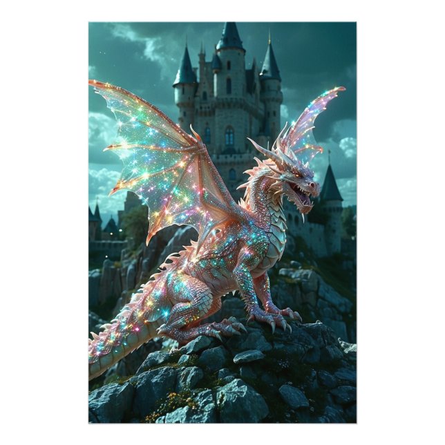 *~* AP88 Castle Fantasy Dragon Wall Artwork 16 Fototryck (Framsidan)