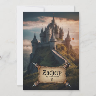 *~* AP88 Castle Mountain Medieval Fantasy Birthday Inbjudningar