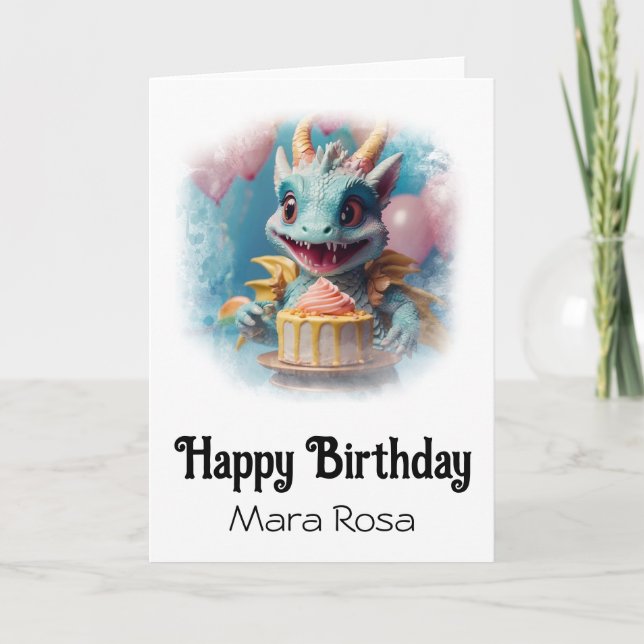 *~* AP88 Cute Baby Dragon Birthday Card Tack Kort (Framsida)