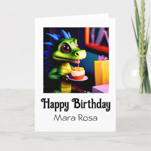 *~* AP88 Cute Baby Dragon Neon Birthday Card Tack Kort