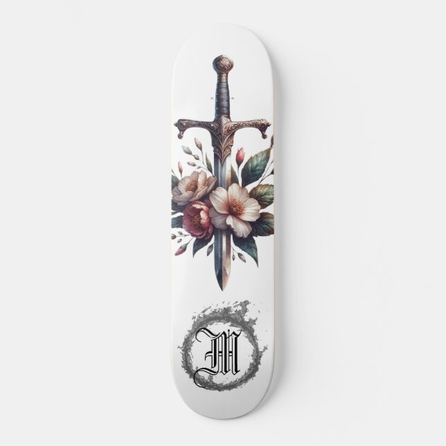 *~* AP88 Fire Medieval Sword Blommigt Blommigt Mini Skateboard Bräda 18,5 Cm (Framsida)