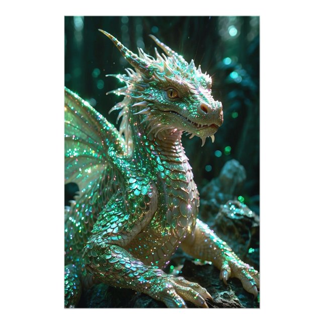 *~* AP88 Glittery Fantasy Dragon Wall Art 5 Fototryck (Framsidan)