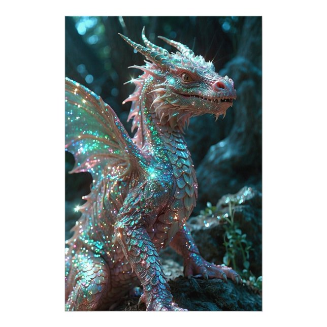 *~* AP88 Glittery Fantasy Dragon Wall Artwork 18 Fototryck (Framsidan)