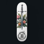 *~* AP88 Medieval Sword Flower Blommigt Fire Mini Skateboard Bräda 18,5 Cm<br><div class="desc">(Sök efter liknande objekt i kod AP88 ) Överför enkelt till andra Zazzle-produkter. WHITE-bakgrundsskiss. MEDIEVAL SWORD för dragonslayers med FLOWERS/BLOMMIGT inslag och med RING av FIRE/FLAMES/FLAME och Brev, INITIAL MONOGRAM för ditt namn - Behålla eller redigera eller ta bort texten.] Detta är en populär mytologisk Fantasy Gothic Trending-design för någon...</div>