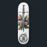 *~* AP88 Medieval Sword Flower Blommigt Fire Mini Skateboard Bräda 18,5 Cm<br><div class="desc">(Sök efter liknande objekt i kod AP88 ) Överför enkelt till andra Zazzle-produkter. WHITE-bakgrundsskiss. MEDIEVAL SWORD för dragonslayers med FLOWERS/BLOMMIGT inslag och med RING av FIRE/FLAMES/FLAME och Brev, INITIAL MONOGRAM för ditt namn - Behålla eller redigera eller ta bort texten.] Detta är en populär mytologisk Fantasy Gothic Trending-design för någon...</div>