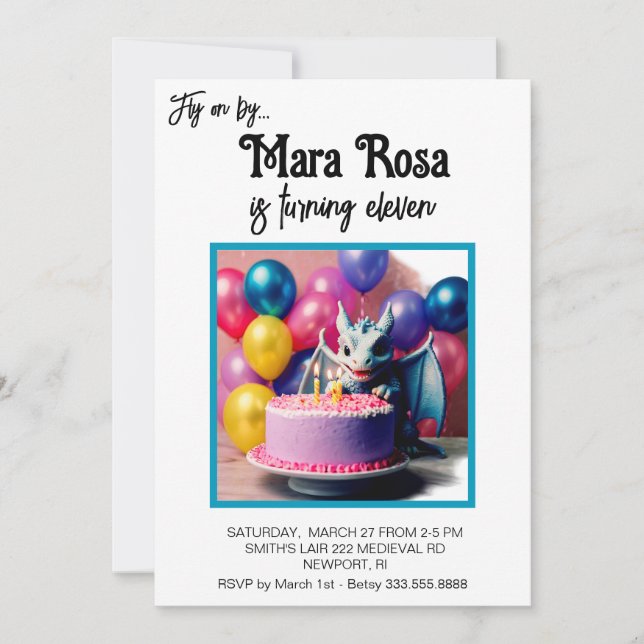 *~* AP88 PHOTO Cute Baby Dragon-Födelsedagsfest Inbjudningar (Framsida)