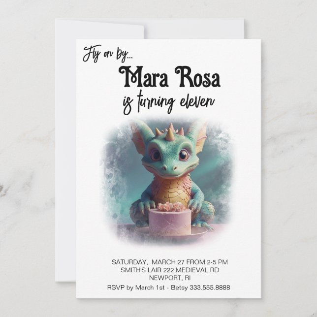 *~* AP88 PHOTO lycklig Baby Dragon Födelsedagsfest Inbjudningar (Framsida)