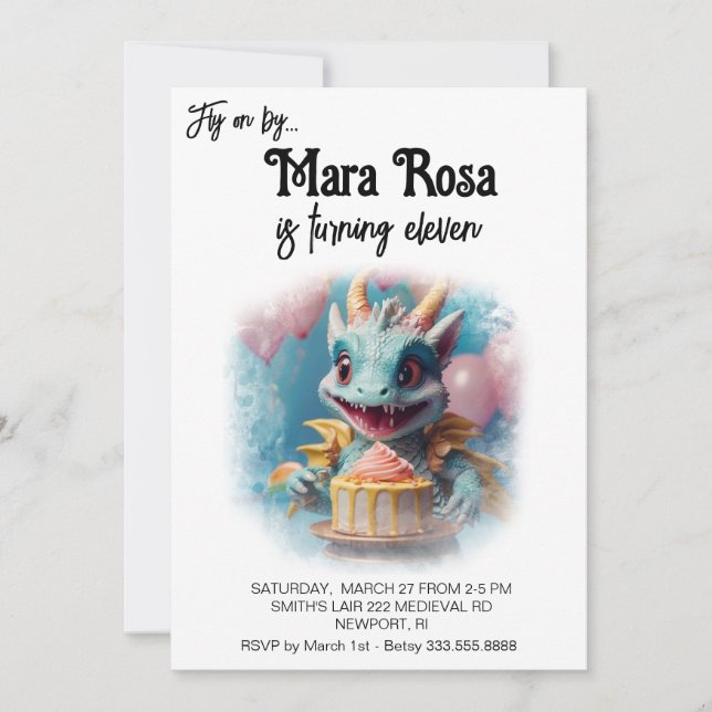 *~* AP88 PHOTO Sweet Baby Dragon Födelsedagsfest Inbjudningar (Framsida)