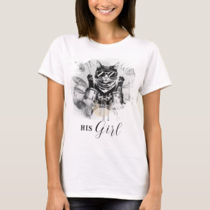 *~* AP91 Coola Cat DRUMMER Girl White T Shirt