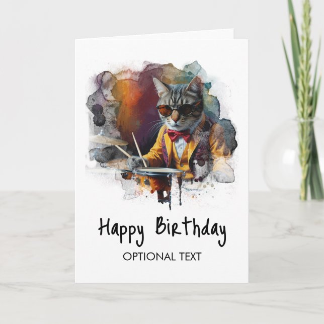 *~* AP91 High Coola Kattunge DRUMMER Birthday Card Tack Kort (Framsida)