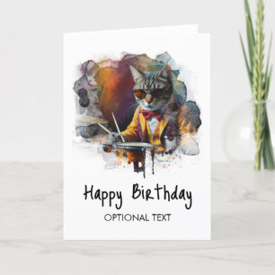 *~* AP91 High Coola Kattunge DRUMMER Birthday Card Tack Kort