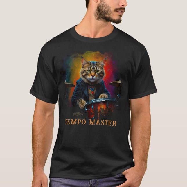 *~* AP91 Hip Cool Cat DRUM Player Percussionist T Shirt (Framsida)