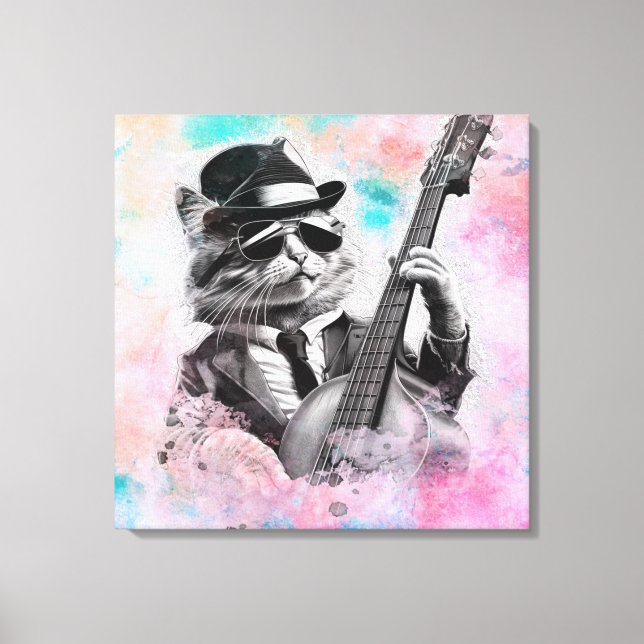 *~ AP91 Rosa Blue Percussionist Coola Cat DRUMMER Canvastryck (Framsida)