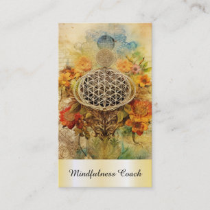 *~* AP92 Yoga QR Gold Flower of Life Reiki Sacred Visitkort