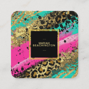 ** AP93 Abstrakt Guld Leopard Animal Neon Bold Fyrkantigt Visitkort