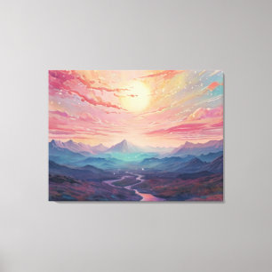 *~* AP93 Dreamscape Sunset Mountains liggande Canvastryck