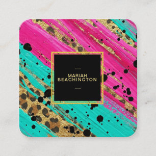 ** AP93 Guld Leopard Animal Neon Fet Abstrakt Fyrkantigt Visitkort