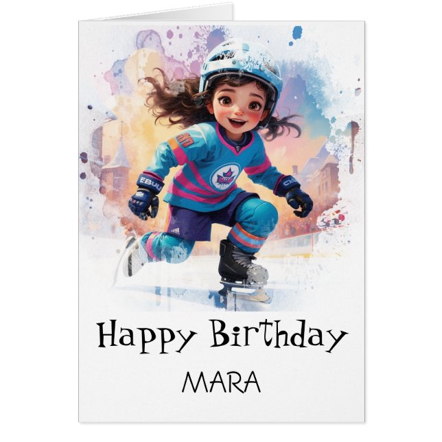 *~* AP94 17 Hockey Girl Player Cute Birthday Card Hälsningskort (Framsidan)
