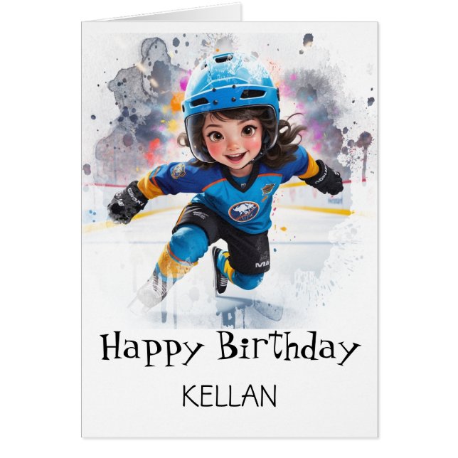 *~* AP94 18 Hockey Girl Player Cute Birthday Card Hälsningskort (Framsidan)