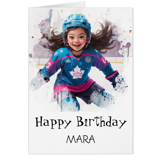 *~* AP94 21 Hockey Girl Player Cute Birthday Card Hälsningskort (Framsidan)