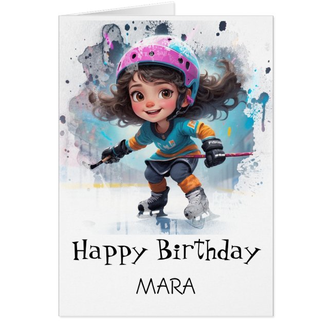 *~* AP94 22  Hockey Girl Player Cute Birthday Card Hälsningskort (Framsidan)