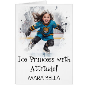 *~* AP94 Cute 13 Hockey Girl Personalize Birthday Hälsningskort