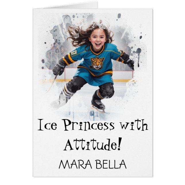 *~* AP94 Cute 13 Hockey Girl Personalize Birthday Hälsningskort (Framsidan)