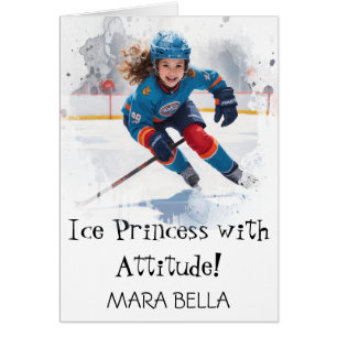 *~* AP94 Cute 15 Hockey Girl Personalize Birthday Hälsningskort
