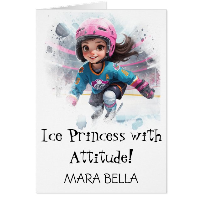 *~* AP94 Cute 4 Hockey Girl Personalize Birthday Hälsningskort (Framsidan)