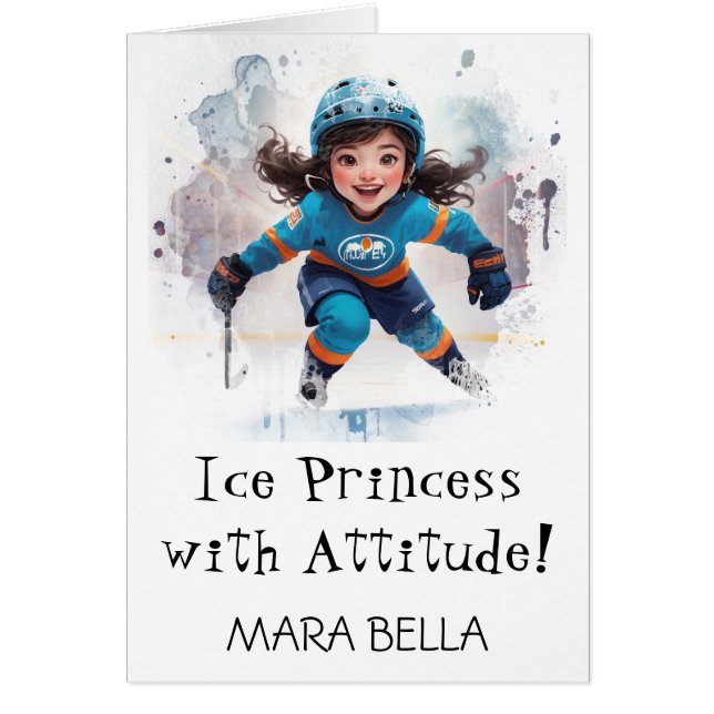 *~* AP94 Cute 6 Hockey Girl Personalize Birthday Hälsningskort (Framsidan)