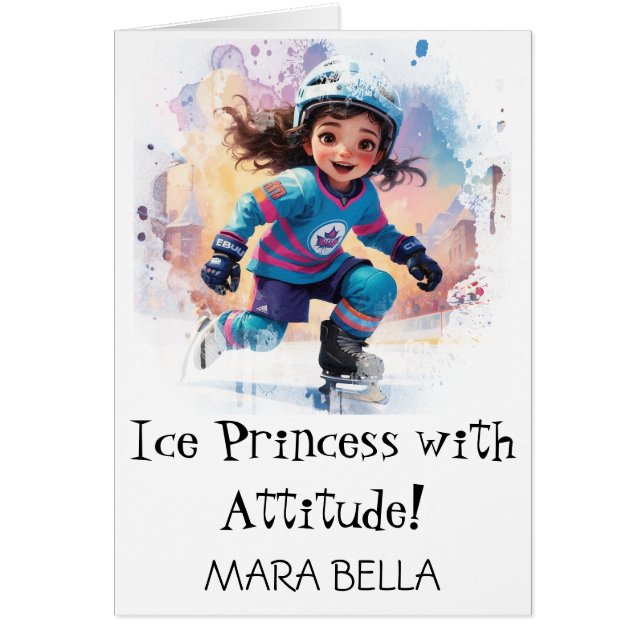 *~* AP94 Cute Hockey Girl 17 Personalize Birthday Hälsningskort (Framsidan)