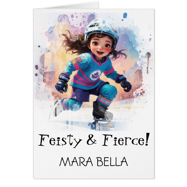 *~* AP94 Cute Hockey Girl 17 Personalize Birthday Hälsningskort (Framsidan)