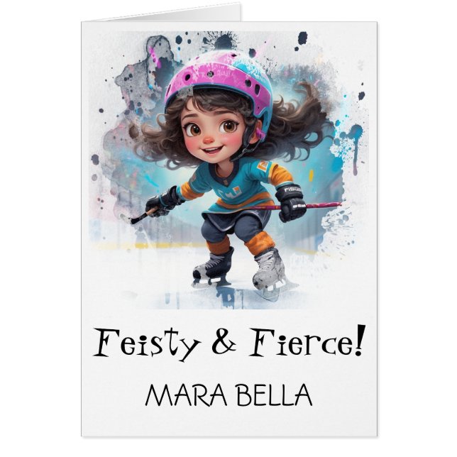*~* AP94  Cute Hockey Girl 22 Personalize Birthday Hälsningskort (Framsidan)