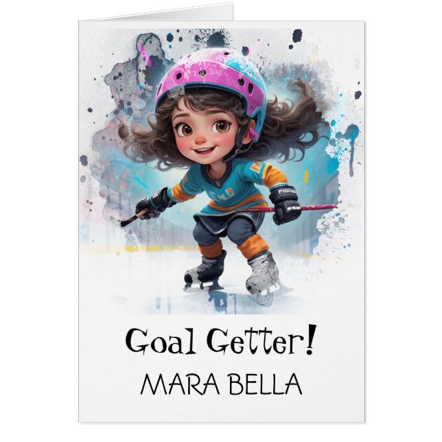 *~* AP94 Cute Hockey Girl 22 Personalize Birthday Hälsningskort (Framsidan)
