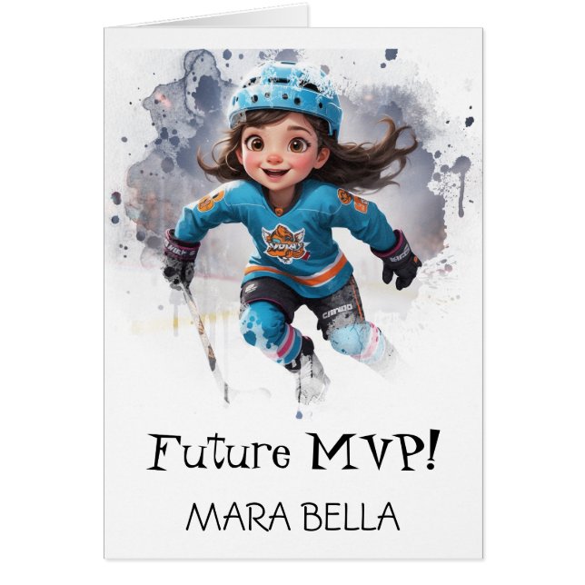 *~* AP94 Cute Hockey Girl Personalize Birthday Hälsningskort (Framsidan)
