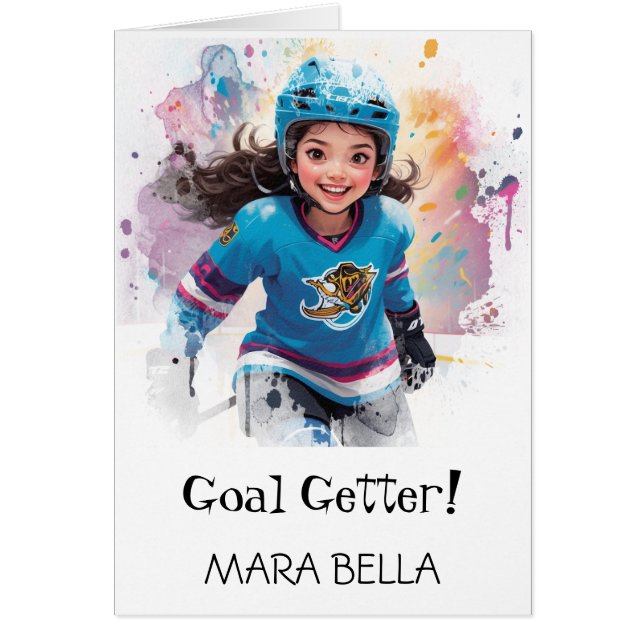 *~* AP94 Cute Hockey Girls 14 Personalize Birthday Hälsningskort (Framsidan)