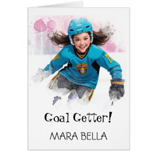 *~* AP94 Cute Hockey Girls 2 Personalize Birthday Hälsningskort