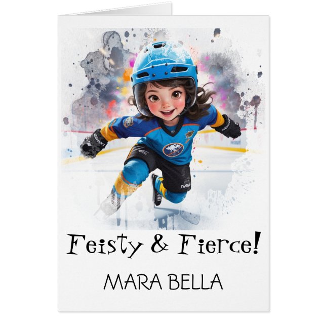 *~* AP94 Cute Hocky Girl 1 Personalize Birthday Hälsningskort (Framsidan)