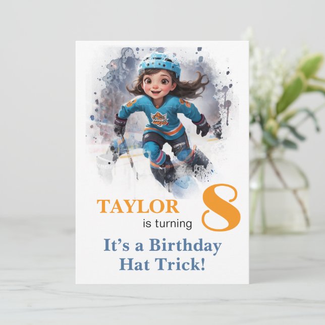 *~* AP94 DIY k-8 Cute Hockey Girl Birthday Inbjudningar (Stående Fram)