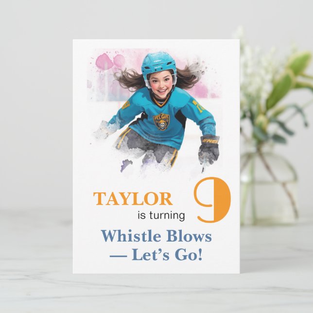 *~* AP94 DIY kw-2 Cute Hockey Girl Birthday Inbjudningar (Stående Fram)