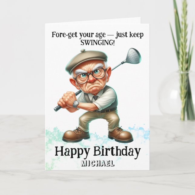 *~* AP94 Funny gamle Golf Swinging Birthday Card Tack Kort (Framsida)