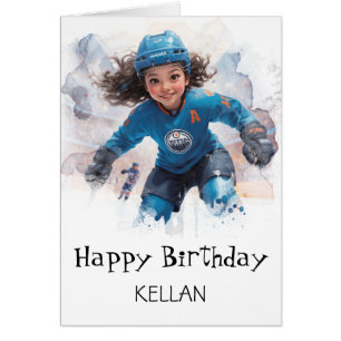 *~* AP94 Ice Hockey 1 Girl Player Cute Birthday Hälsningskort