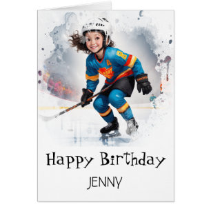 *~* AP94 Ice Hockey 9 Girl Player Cute Birthday Hälsningskort