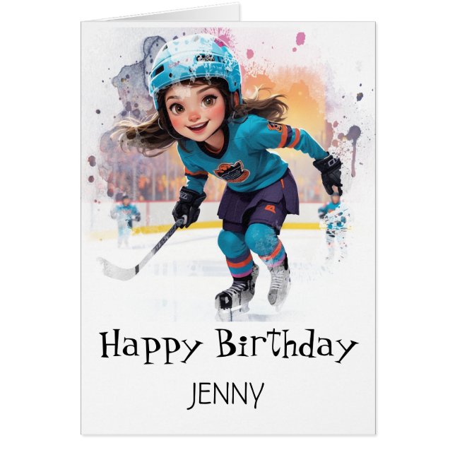 *~* AP94 Ice Hockey Girl Player12 Cute Birthday Hälsningskort (Framsidan)