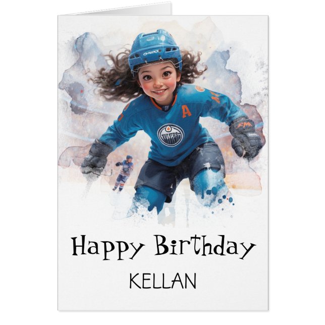 *~* AP94 Ice Hockey Girl Player Cute Birthday Card Hälsningskort (Framsidan)
