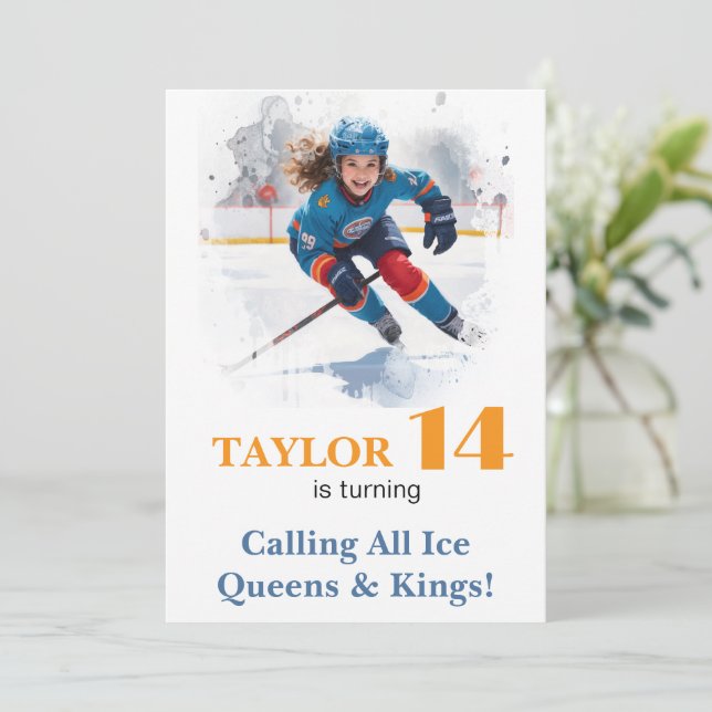 *~* AP94 k-15 DIY Cute Hockey Girl Birthday Inbjudningar (Stående Fram)