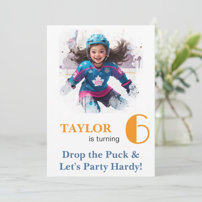 *~* AP94 k-21  DIY Cute Hockey Girl Birthday Inbjudningar (Stående Fram)