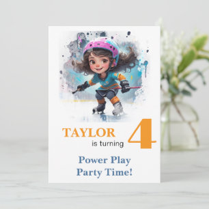 *~* AP94 k-22 DIY Cute Hockey Girl Birthday Inbjudningar