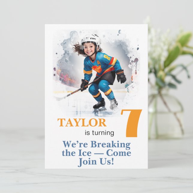 *~* AP94 k-9 DIY Söt Hockey Tjej Födelsedag Inbjudningar (Stående Fram)